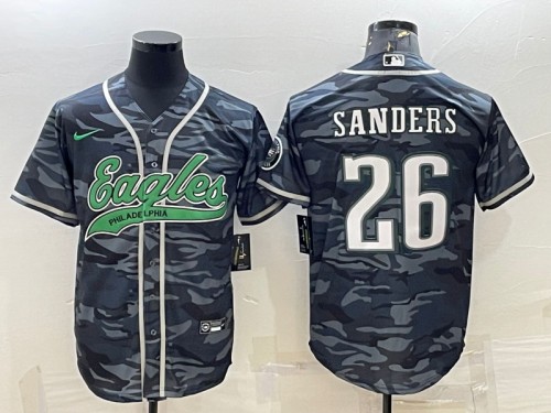 Men's Philadelphia Eagles #26 Miles Sanders Gray Camo With Patch Cool Base Stitched Baseball Jersey